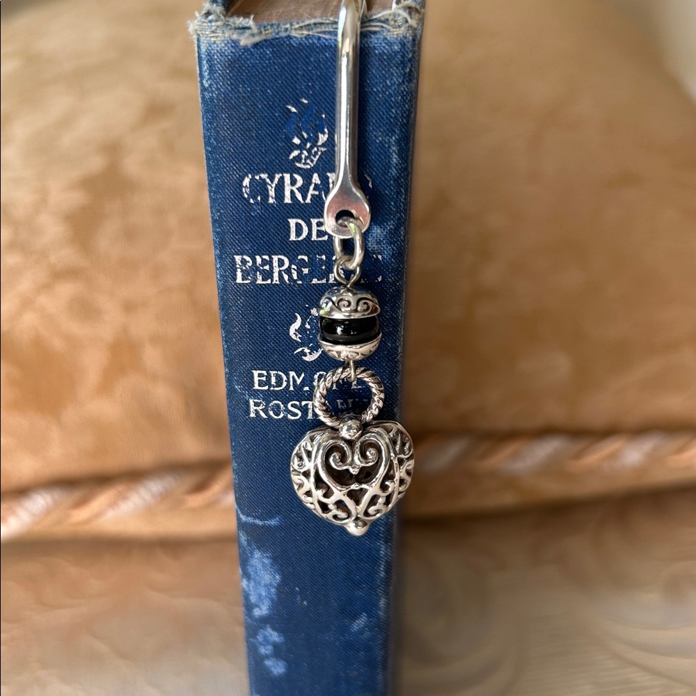Silver Tone Brighton Bookmark with Filigree Heart Charm and Black Bead - Picture 5 of 5